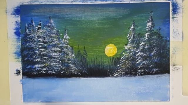 Рисуем акрилом зимний лес смотреть онлайн