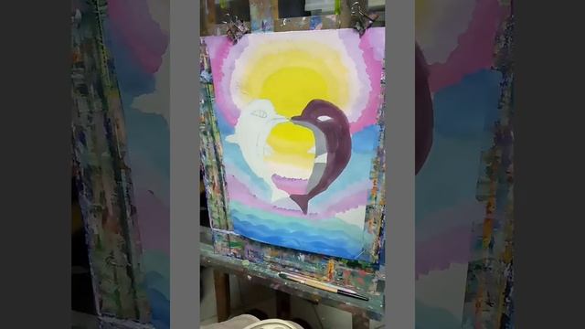 Уроки рисования для детей. Как нарисовать дельфинов красками. смотреть онлайн