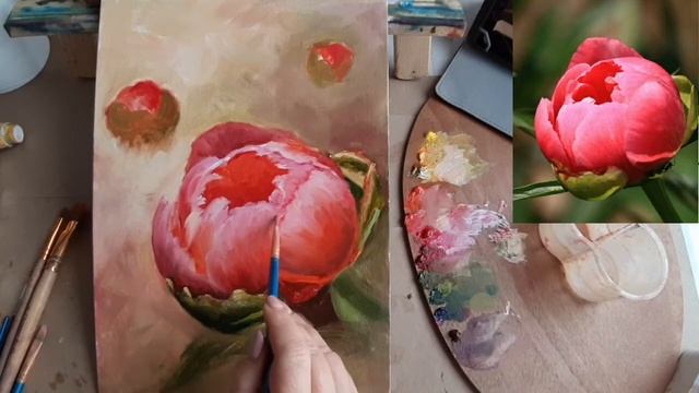 Пишем пион маслом. 2 часть смотреть онлайн