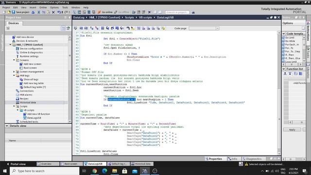 Siemens Comfort HMI Script DataLog CSV смотреть онлайн