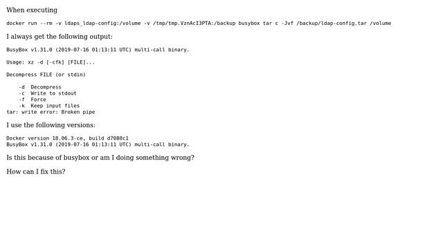 Unix & Linux: Docker busybox tar broken pipe смотреть онлайн