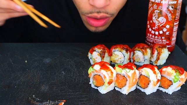 ASMR SUSHI MUKBANG | EATING SUSHI ROLLS NO TALKING BIG BITES MOUTH SOUNDS CHALLENGE смотреть онлайн