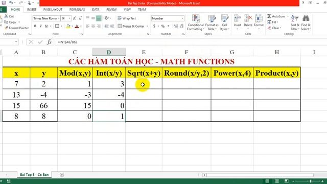 Bài tập 3 Excel căn bản - Các hàm MOD, INT, SQRT, ROUND, POWER, PRODUCT trên MS Excel. смотреть онлайн