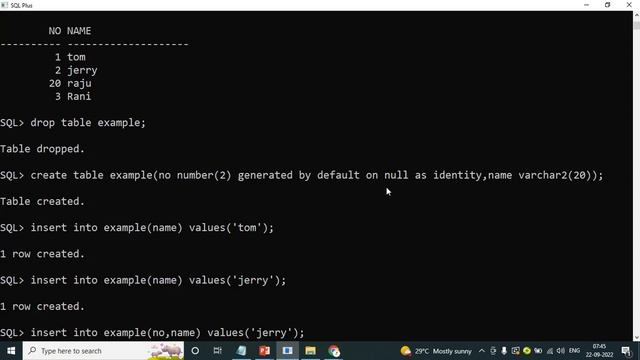 Identity Columns in ORACLE - ORACLE SQL & PL/SQL Full Course in Telugu-Lesson 14-2 смотреть онлайн