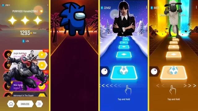 Venom Spiderman vs Among us vs Wednesday vs Shaun The Sheep | Tiles Hop EDM Rush смотреть онлайн