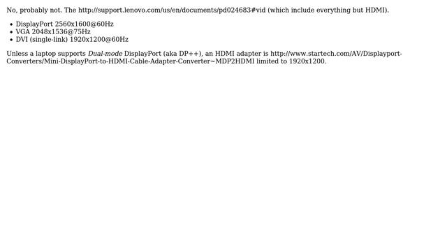 Can I connect adapt a laptop's mini displayport to a monitor's hdmi port and get 2560 x 1440... смотреть онлайн