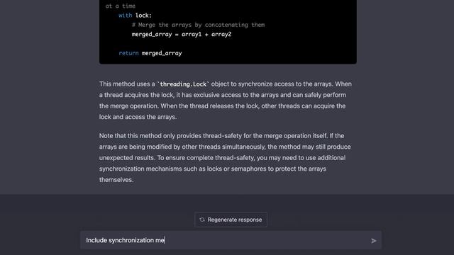 ChatGPT: write a thread-safe method in python to merge 2 arrays смотреть онлайн