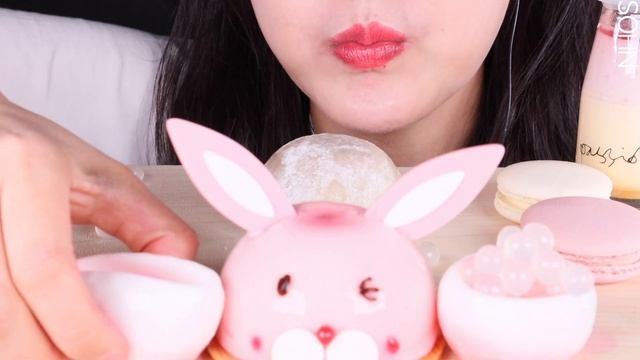 ASMR PINK&WHITE,핑크&화이트 디저트 먹방,RABBIT CAKE,JELLY CUP,ICE CREAM,MACARON,토끼케이크,딸기더블비얀코,마카롱,컵젤리,팝핑보바,푸딩 смотреть онлайн