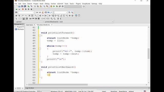 Print forward and backward Doubly linked list in C смотреть онлайн