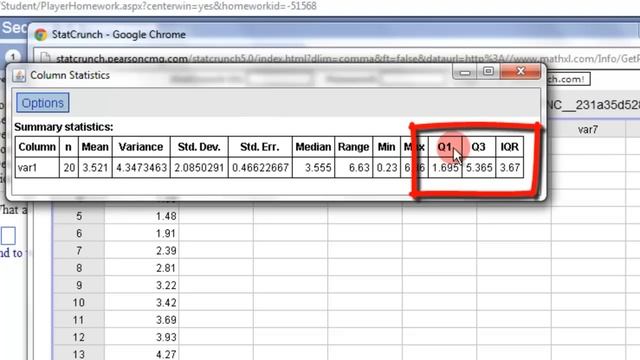 StatCrunch find Quartiles, IQR, and Lower & Upper fences смотреть онлайн