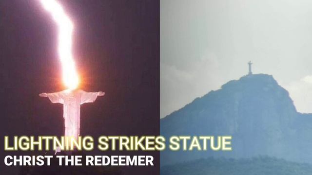 Lightning Strikes Head Of World's Icon Christ The Redeemer In Rio De Janerio, Brazil смотреть онлайн