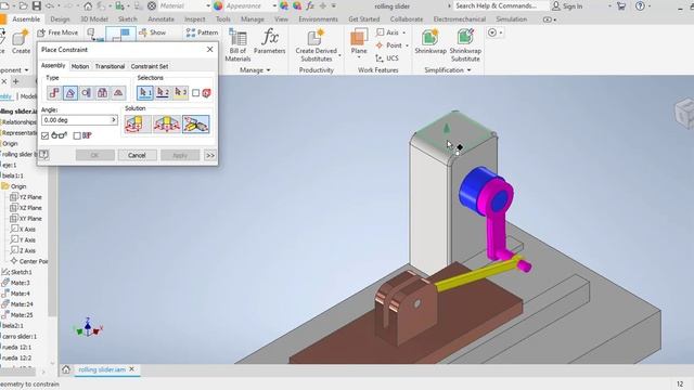 Tutorial Autodesk Inventor 2020 simulación dinámica de mecanismo rolling slider aprende a simular смотреть онлайн