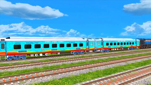 5 Colorful Diesel Trains Rumble On Queue Crossing at Diamond Cross X Railroad Track #38 смотреть онлайн