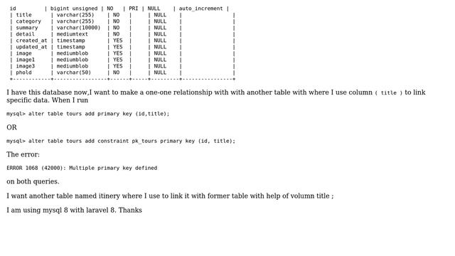 How to alter column to make it primary key when one already exists mysql8? смотреть онлайн