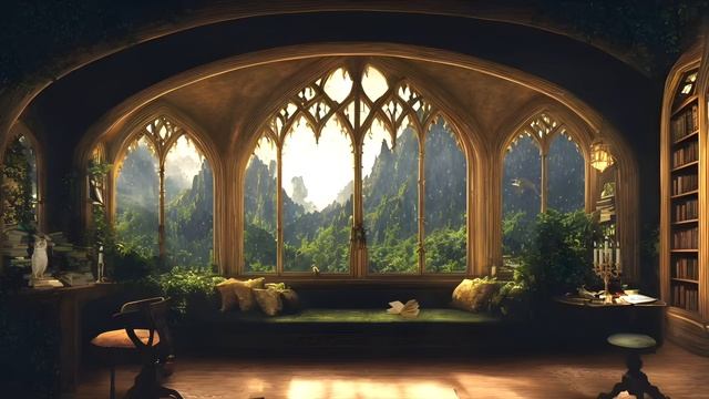 Fantasy Study Room | Peaceful Piano Music And Ambience | Relaxing Rain Sounds