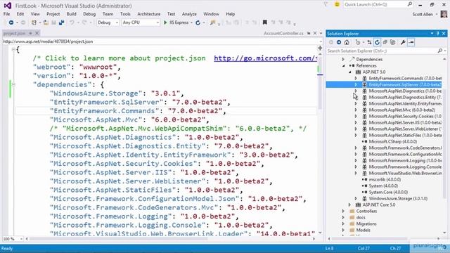 ASP NET 5 Tutoriel 01 05 Le projet de Fichier json смотреть онлайн