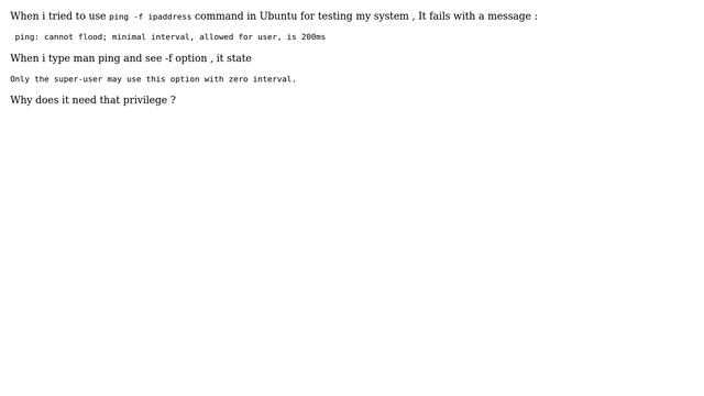 Ubuntu: Why ping -f command needs sudo privileges? смотреть онлайн
