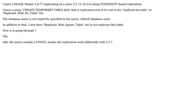 MySQL replication - Query is replicated even if explicitely ignored смотреть онлайн