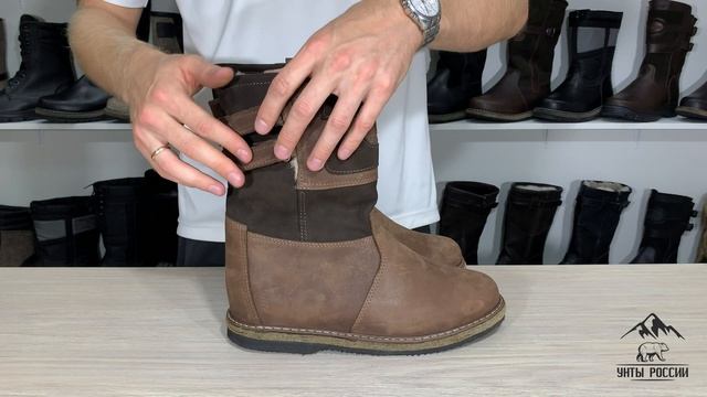Унты России - монголки мужские натуральные коричневые на липучках, нубук войлочная подошва код 5000 смотреть онлайн