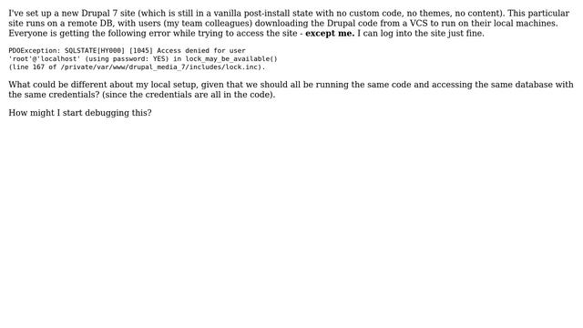 Drupal: Access denied PDO Exception - other users are getting it but not me смотреть онлайн