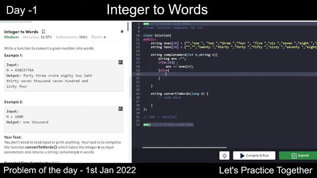 Integer to Words | Problem of the Day | 1st Jan 2022 | Competitive Coding | Let's practice together смотреть онлайн