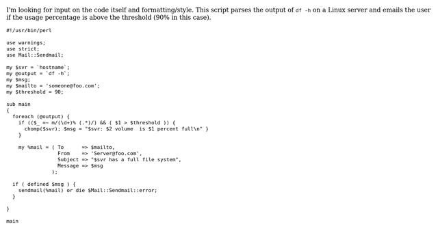 Perl script to check disk usage смотреть онлайн