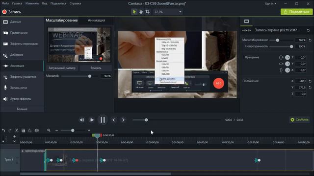 Масштабирование и панорамирование в Camtasia 9 смотреть онлайн