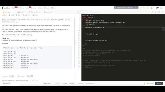Leetcode #146 LRU Cache смотреть онлайн