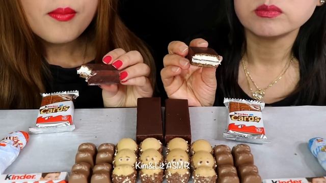 ASMR KINDER CHOCOLATE PARTY (HAPPY HIPPOS, CHOCOLATE CAKE, DELICE) 초콜릿 리얼사운드 먹방 | Kim&Liz ASMR смотреть онлайн