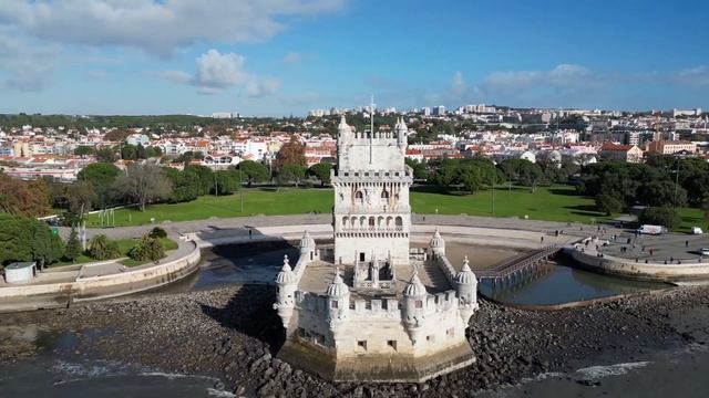 Belem Tower, Monument to the Discoveries Aerial View, Lisbon Portugal смотреть онлайн