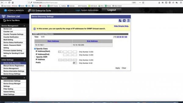 PageScope Net Care Device Manager - Create a Group and Automatically Register Devices