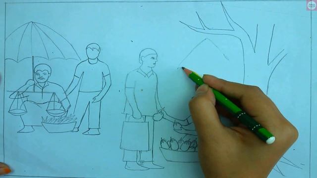 How to Draw Scenery of Village Market | Toma's Drawing смотреть онлайн