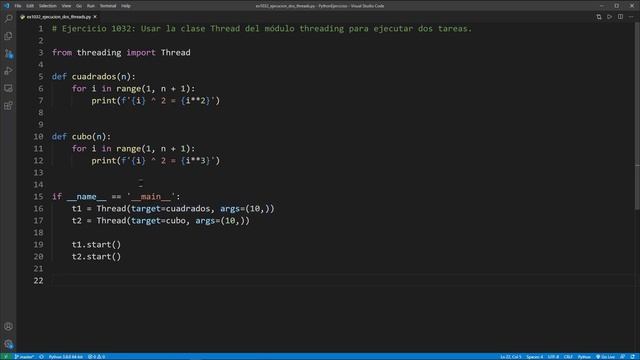 Python Ejercicio: 1032 Usar la Clase Thread del Módulo threading para Ejecutar Dos Tareas Diferente смотреть онлайн