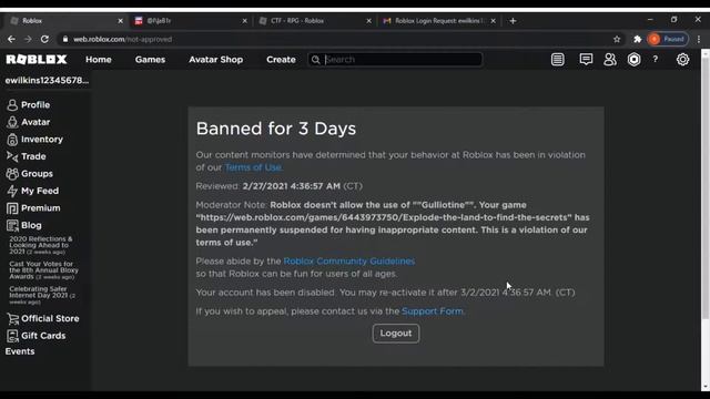 Roblox Account is Banned for 3 days смотреть онлайн
