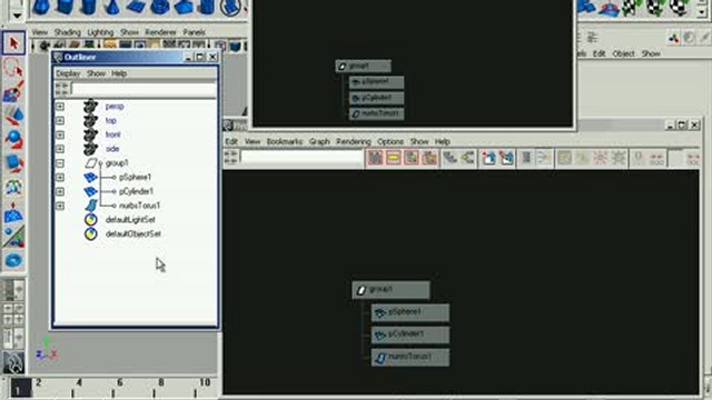 Окна Outliner и Hypergraph программы Maya 2010 смотреть онлайн