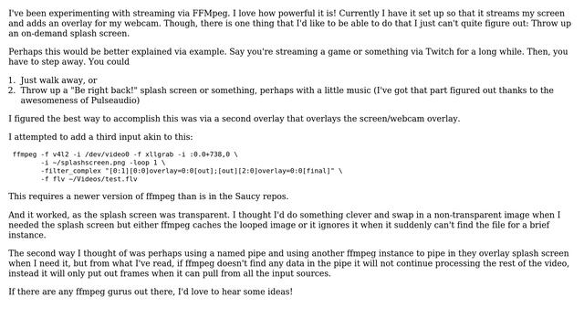 Ubuntu: Streaming with FFMpeg: Splashscreen? смотреть онлайн