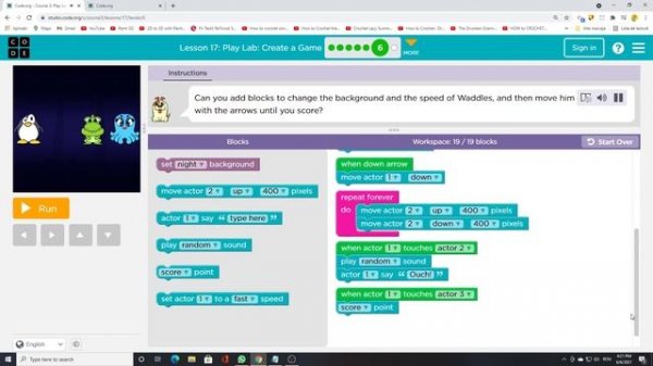 Studio.code.org 2021 - Course 3: Lesson 17 - Play Lab: Create a Game