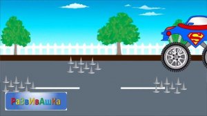 Гонка  Ниндзя монстр трак против монстр трака Капитана Америка  Мультики про машинки