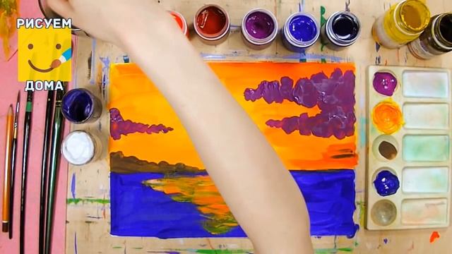 Как нарисовать морской пейзаж - урок рисования, закат, рисуем дома поэтапно смотреть онлайн