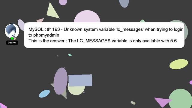 MySQL : #1193 - Unknown system variable 'lc_messages' when trying to login to phpmyadmin смотреть онлайн