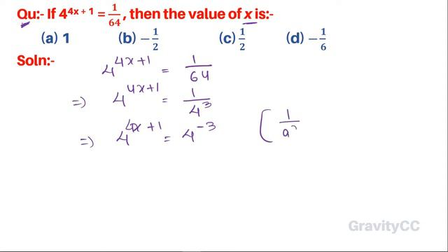 Q16 | If 4^(4x + 1) = 1/64, then the value of x is | Algebra | Gravity Coaching Centre смотреть онлайн