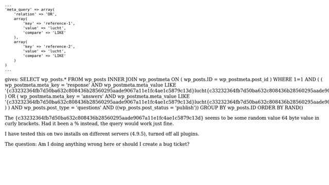 Wordpress: WP_Query with LIKE in meta gives strange query смотреть онлайн