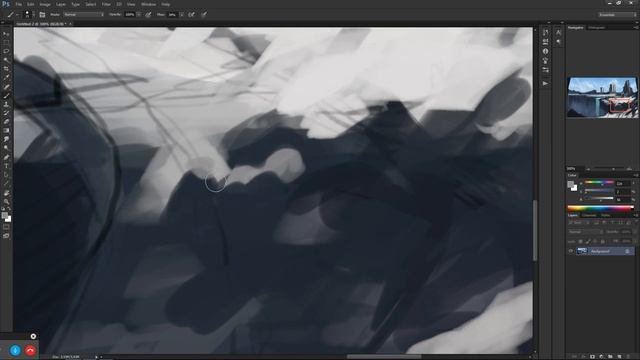 Рисование пейзажа в Adobe Photoshop смотреть онлайн