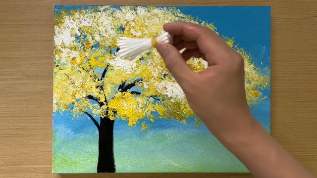 Yellow Acrylic Painting / Crumpled Paper Technique / How to Draw Hearts смотреть онлайн