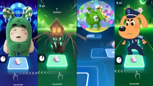 Oddbods Bubbles ? Sheriff Labrador ? Spider House Head ? Gummy Bear l Tiles Hop EDM Rush смотреть онлайн