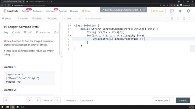 LeetCode 14 | Longest Common Prefix | IndexOf | Java смотреть онлайн