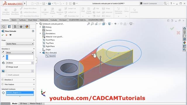 SolidWorks Extrude Part of Sketch смотреть онлайн