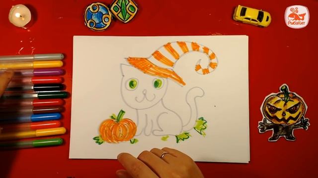 Кошка на Хэллоуин рисуем фломастерами / Рисунки на Хэллоуин смотреть онлайн