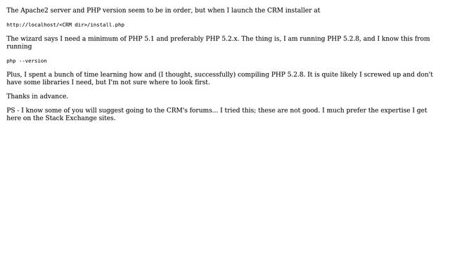 DevOps & SysAdmins: Apache2, PHP 5.2.8 Working - CRM Install Wizard Doesn't See the PHP Version смотреть онлайн