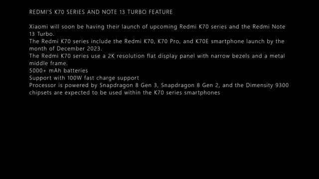 REDMI’S K70 SERIES AND NOTE 13 TURBO SPECS DETAILS смотреть онлайн